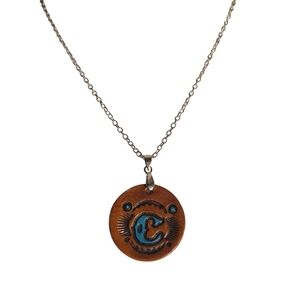 Handcrafted Genuine Leather Tooled  Monogram Initial Necklace Letter C